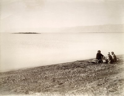 The North End of the Dead Sea with the Island of Rujm el Bahr, c.1867-96 by Bonfils Studio